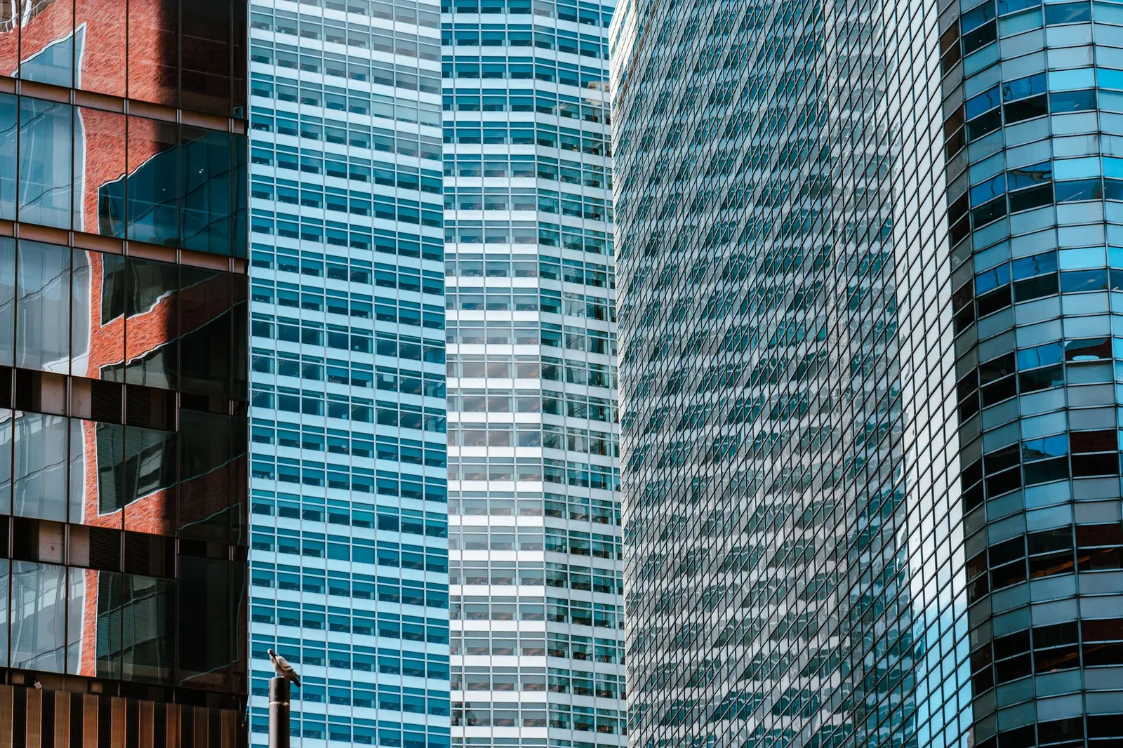 Glass facades of modern office towers